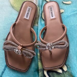 Steve Madden Women's Beige Sandals with Crystal Bow